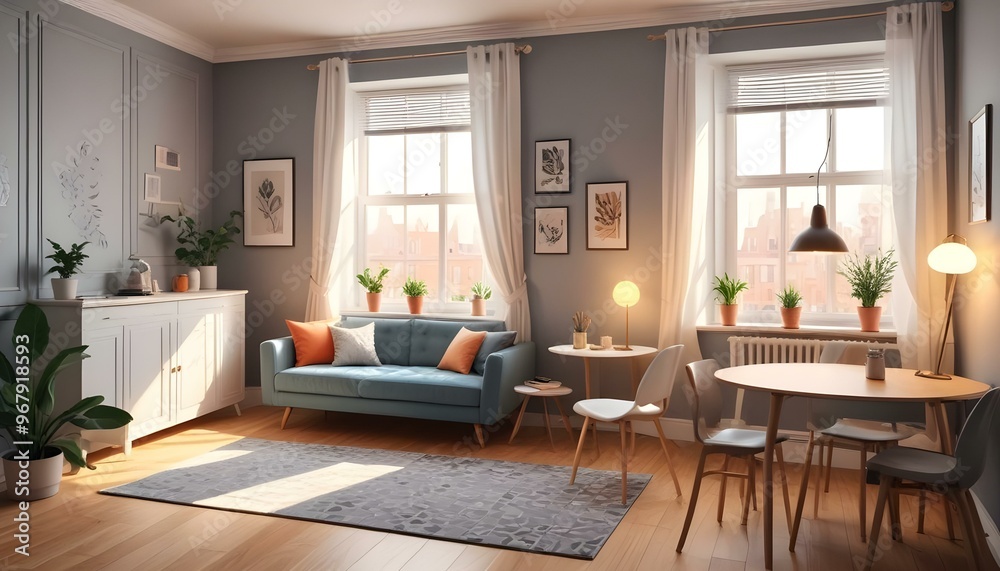 Fototapeta premium Photo interior modern design room 3d illustration;