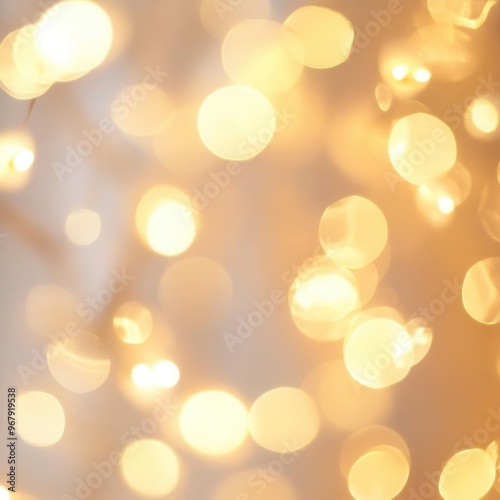 Soft cream-colored background with blurred bokeh lights in warm gold and pastel hues, evoking a dreamy outdoor festival ambiance