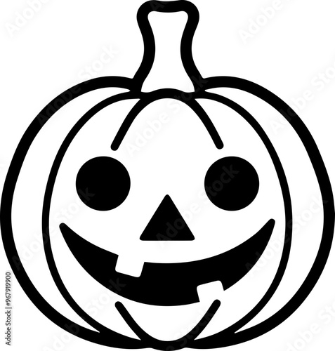 Scary Smiling Pumpkin Jack O Lantern Halloween Icon with Black Outline Vector Design for Seasonal Decoration, Png, Svg, Transparent Background