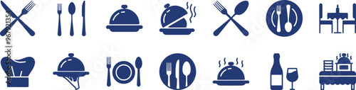 Set of restaurant food serving icons