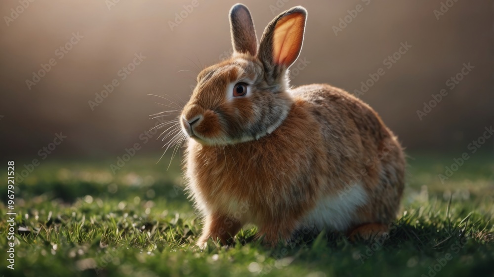 A rabbit sits on green grass, basking in the warm sunlight. A rabbit sits on green grass, basking in the warm sunlight.