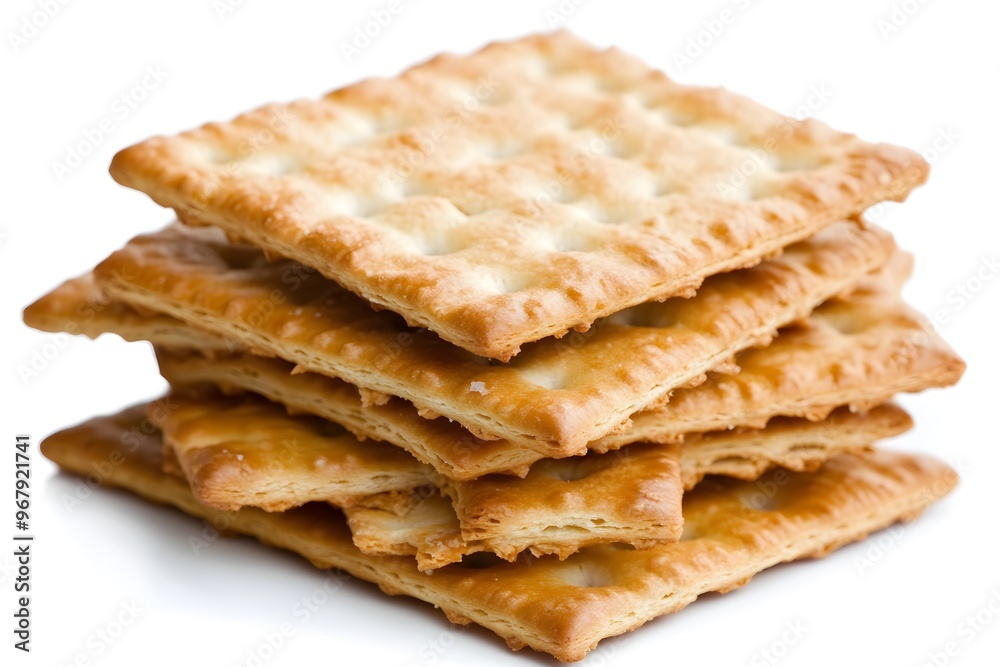 Stack of crispy crackers on a white background. Stack of crispy crackers on a white background.