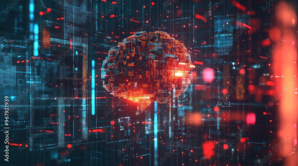 Obraz premium Abstract Digital Brain with Lines and Lights