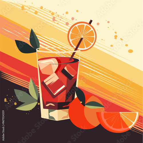 Cocktail Tom Collins Vektor Retro Illustration