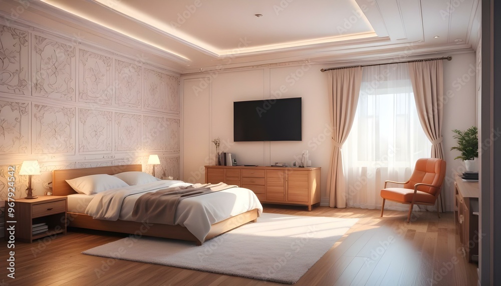 Photo interior modern design room 3d illustration; Photo interior modern design room 3d illustration;
