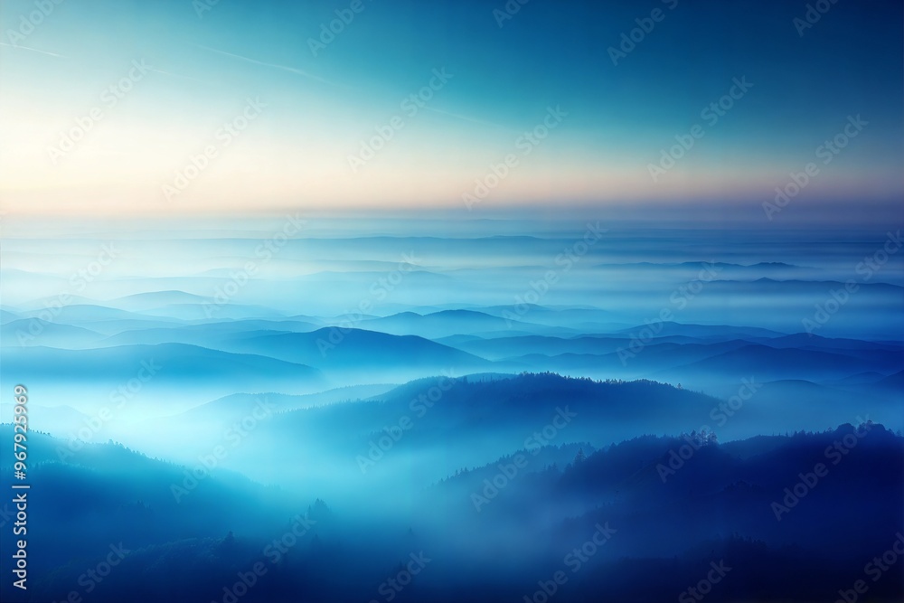 Fototapeta premium Misty mountain landscape with soft blue hues at dawn