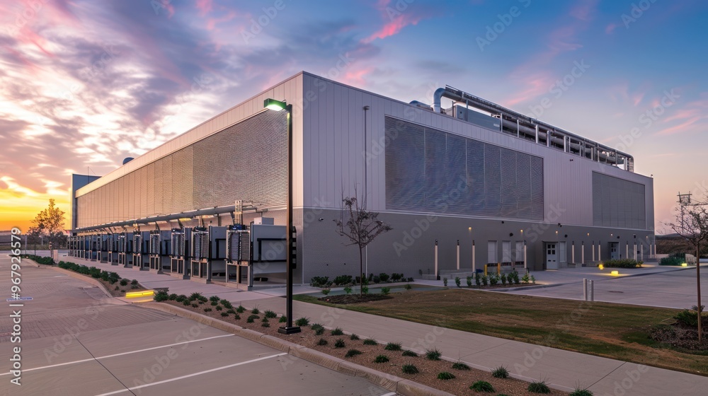 Obraz premium Modern Industrial Building at Sunset