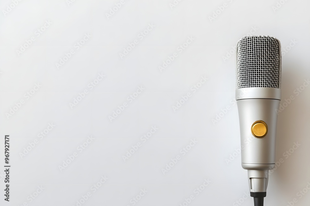 Fototapeta premium Microphone on a plain background for audio recording.