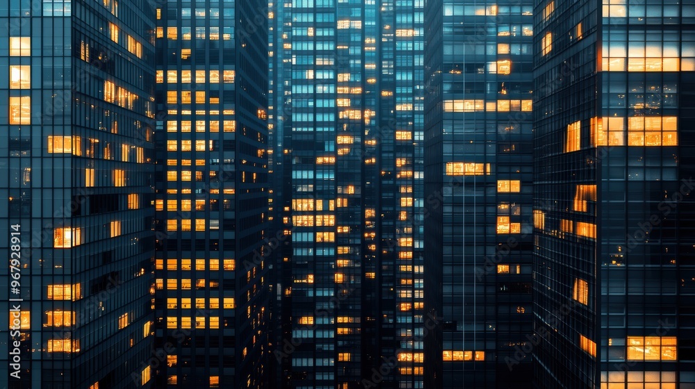 A cityscape at night, with skyscrapers lit up, showcasing the dynamism of a booming economy.