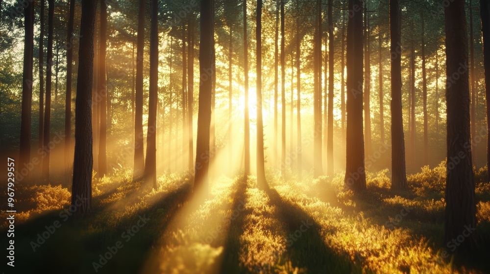 A forest bathed in the warm, golden light of the setting sun, the trees casting long shadows and the air filled with the scent of pine. A forest bathed in the warm, golden light of the setting sun, the trees casting long shadows and the air filled with the scent of pine.
