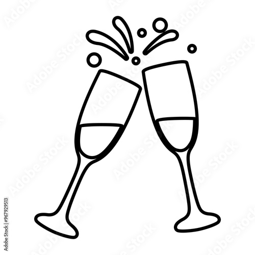 Png simple champagne toast illustration, transparent background photo