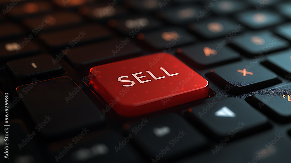 Red Sell Button on Laptop Keyboard. Business Concept. 3D Render. Red Sell Button on Laptop Keyboard. Business Concept. 3D Render.