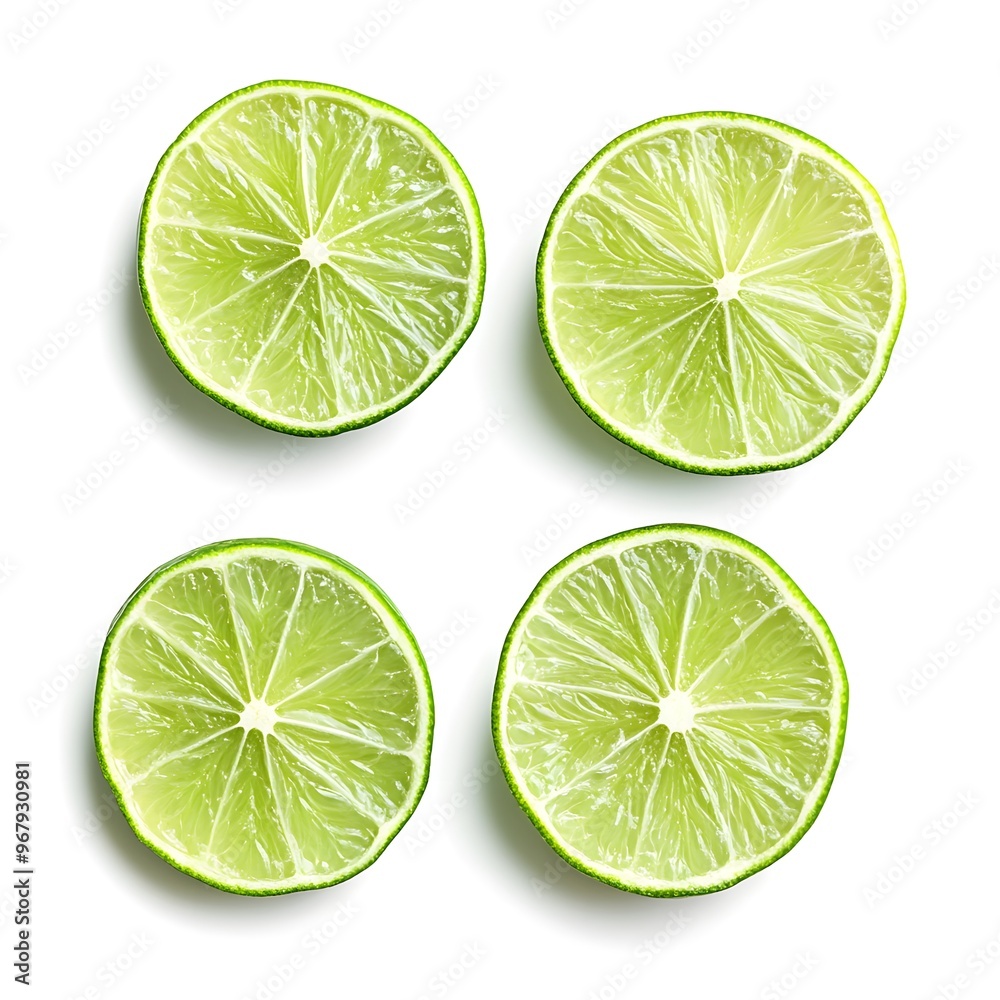 Four lime halves arranged neatly on a white background. Four lime halves arranged neatly on a white background.