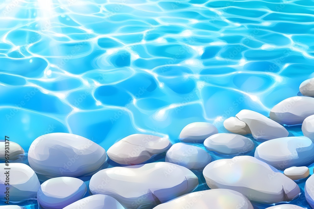 Fototapeta premium Water background, cartoon style, top view, vector illustration, clear lines