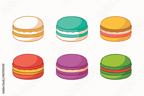 Set of different types Macaron cookies drawing vector illustration on white background