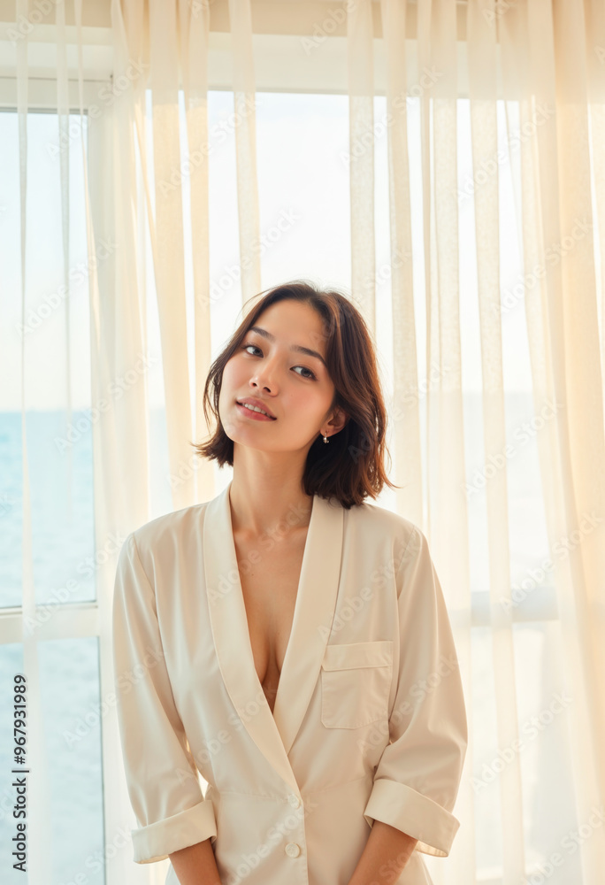 Beautiful Asian Woman Beauty Portrait with Natural Makeup Clean Skin and Sunlight Shadow on Face Skincare Cosmetics and Wellness Concept Beautiful Asian Woman Beauty Portrait with Natural Makeup Clean Skin and Sunlight Shadow on Face Skincare Cosmetics and Wellness Concept