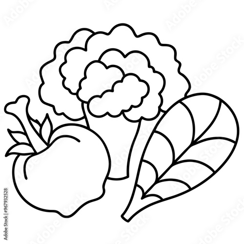 carrots cauliflower brussels sprouts vegetables outline coloring book page line art illustration digital drawing