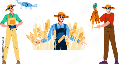 agriculture male farmer vector. crops livestock, plowing harvest, tractor barn agriculture male farmer character. people flat cartoon illustration