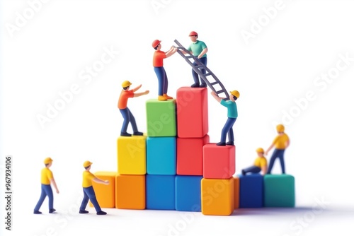 office workers building a good teamwork game concept