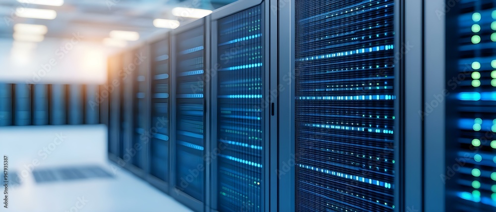 Data Server Center Centre de Serveur de Données. Concept Data Storage Solutions, Server Management, Cloud Computing Services, Network Security, Data Backup Systems Data Server Center Centre de Serveur de Données. Concept Data Storage Solutions, Server Management, Cloud Computing Services, Network Security, Data Backup Systems