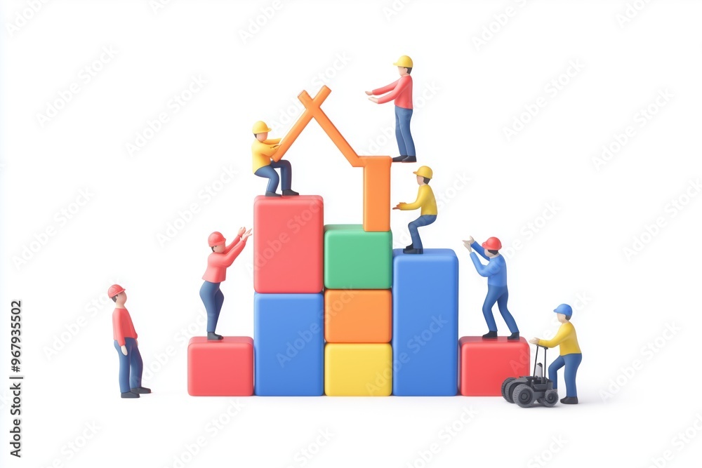 office workers building a good teamwork game concept office workers building a good teamwork game concept
