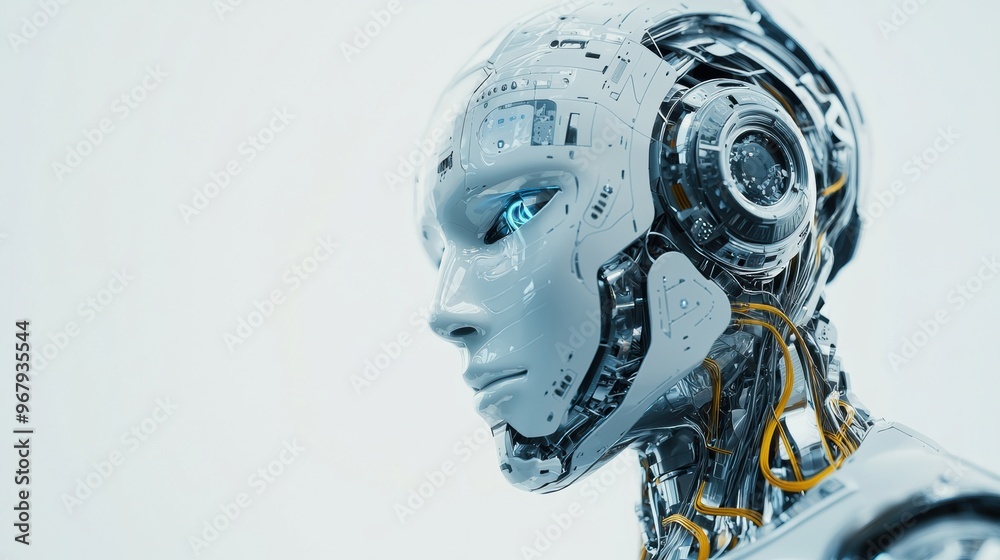 Sleek Futuristic Humanoid Robot Portrait in Minimalist Monochrome Style Sleek Futuristic Humanoid Robot Portrait in Minimalist Monochrome Style