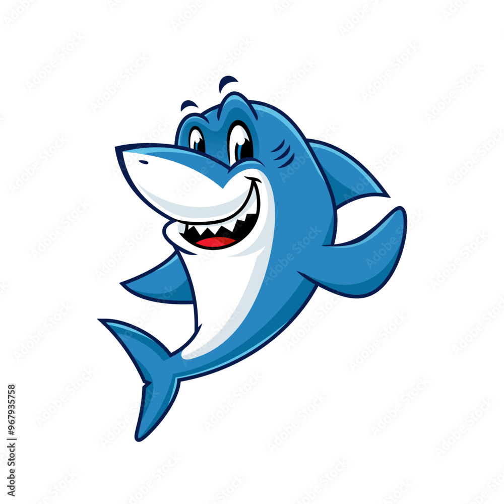 Cute cartoon shark smiling and waving. Perfect for children's designs and products. Cute cartoon shark smiling and waving. Perfect for children's designs and products.