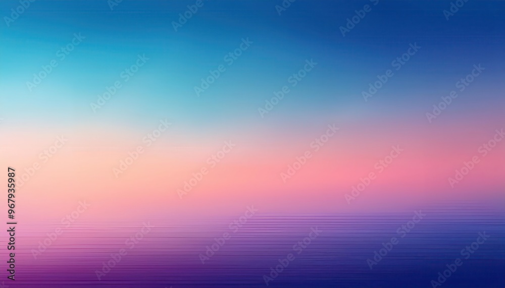 Naklejka premium Tranquil Horizon at Dawn. Gradient of Soft Blue, Pink, and Peach Hues Blending into a Serene Sky Above a Calm, Fading Ocean. Evoking Peace, Calm, and the Quiet Beauty of Early Morning Light