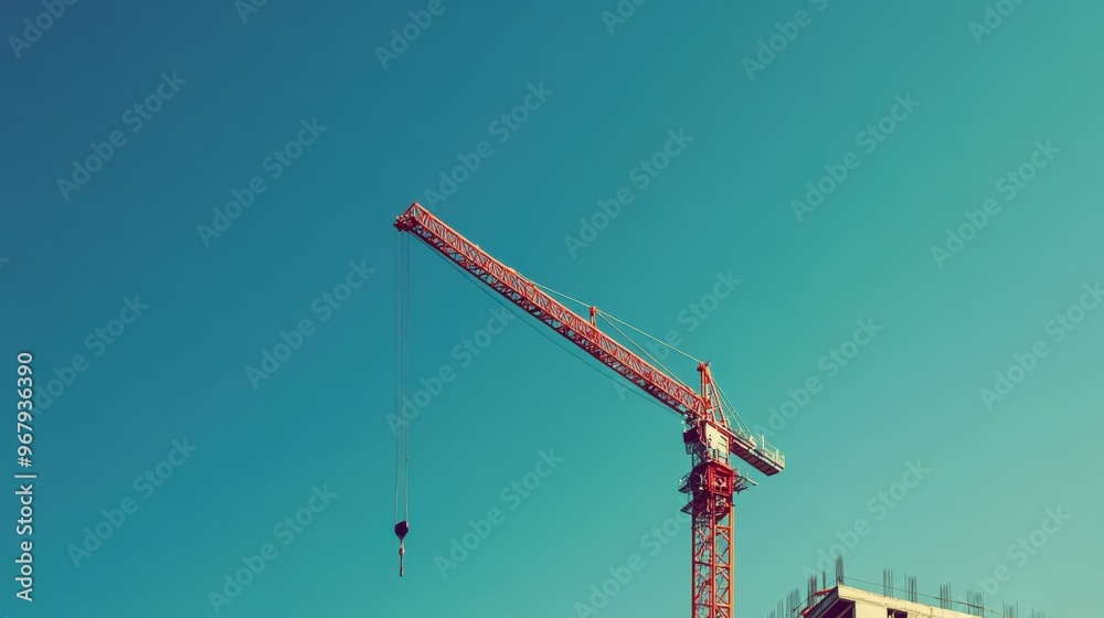 Towering Crane Reaching for the Sky Emblematic of Urban Growth and Development Towering Crane Reaching for the Sky Emblematic of Urban Growth and Development
