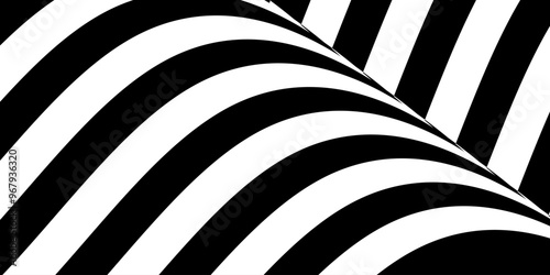 Black on white abstract perspective line wave with 3d dimensional effect. The geometric lines element design