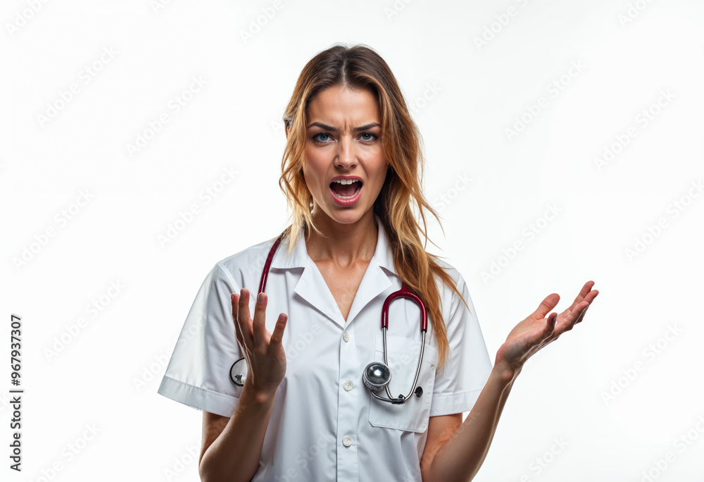 Frustrated Female Doctor Yelling Wearing Scrubs and Stethoscope Medical Professional Healthcare Worker Medicine Hospital Clinic Frustration Stressful Day Angry Physician Upset Nurse Overworked Health Frustrated Female Doctor Yelling Wearing Scrubs and Stethoscope Medical Professional Healthcare Worker Medicine Hospital Clinic Frustration Stressful Day Angry Physician Upset Nurse Overworked Health