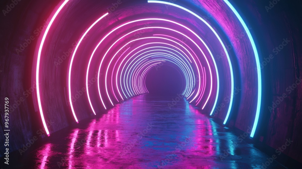 Neon Lit Futuristic Tunnel with Infinite Depth and Vibrant Lighting Neon Lit Futuristic Tunnel with Infinite Depth and Vibrant Lighting
