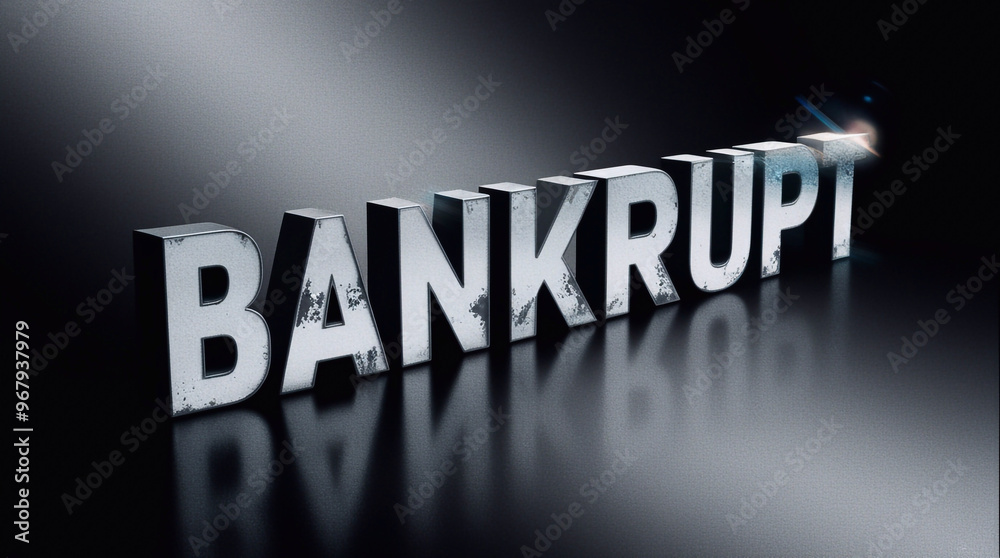 bankrupt 3d text metallic texture with dark gradient background bankrupt 3d text metallic texture with dark gradient background