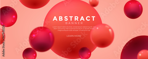 Abstract liquid fluid circles red, Red color background with copy space. 3D sphere shape pastel color design. Creative minimal bubble trendy gradient