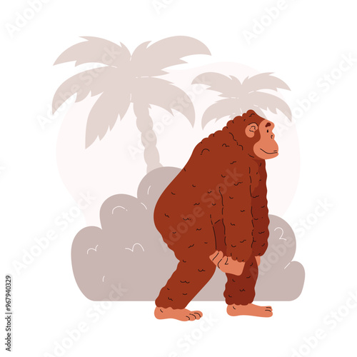 A vector illustration depicting a primitive character representing the development of human ancestors throughout history.