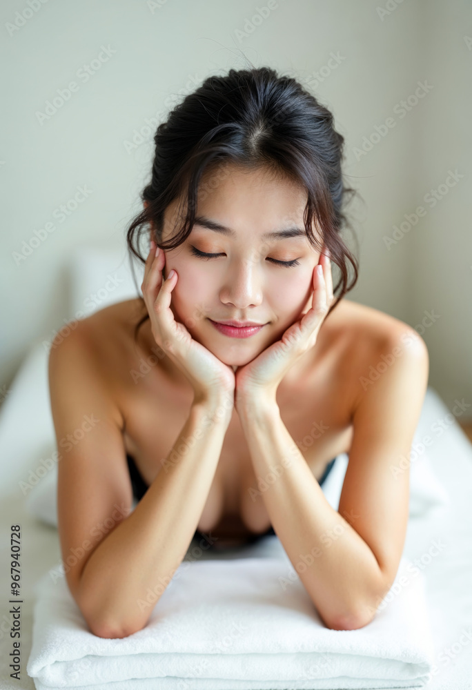 Beautiful Asian Woman Relaxing At Spa With Eyes Closed Skincare Wellness Beauty Treatment Concept Beautiful Asian Woman Relaxing At Spa With Eyes Closed Skincare Wellness Beauty Treatment Concept