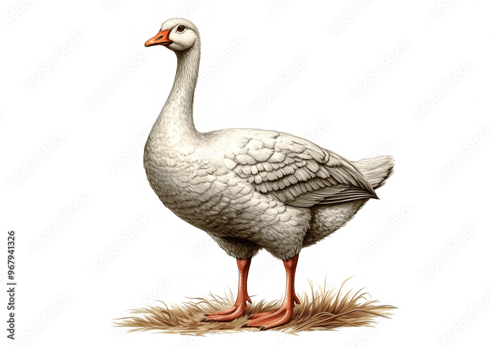Obraz premium Goose, sketch. Vintage retro print, goose sketch ink pencil style drawing, linear drawing, engrave old school. Sketch artwork silhouette goose. Farm poultry. Illustration