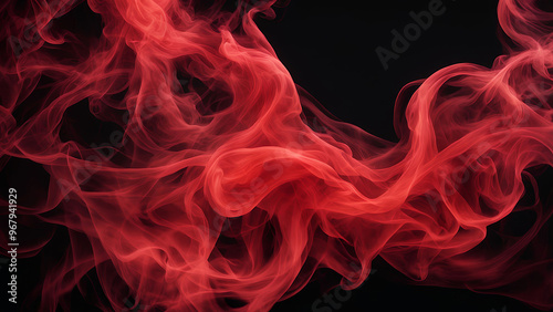 mesmerizing scene of swirling red and crimson smoke on a black background