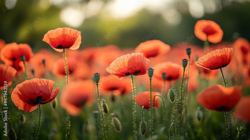 Obraz premium Vibrant Field of Red Poppies in Full Bloom