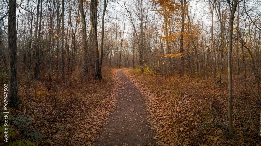 A winding path through a serene autumn forest, surrounded by fallen leaves. A winding path through a serene autumn forest, surrounded by fallen leaves.