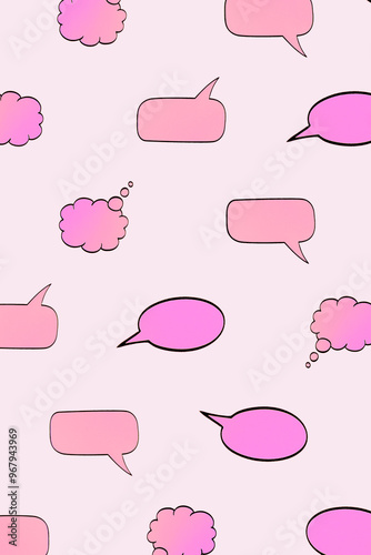 Pattern made of pink speech bubbles on a bright background. Comic cloud with a place for text.
