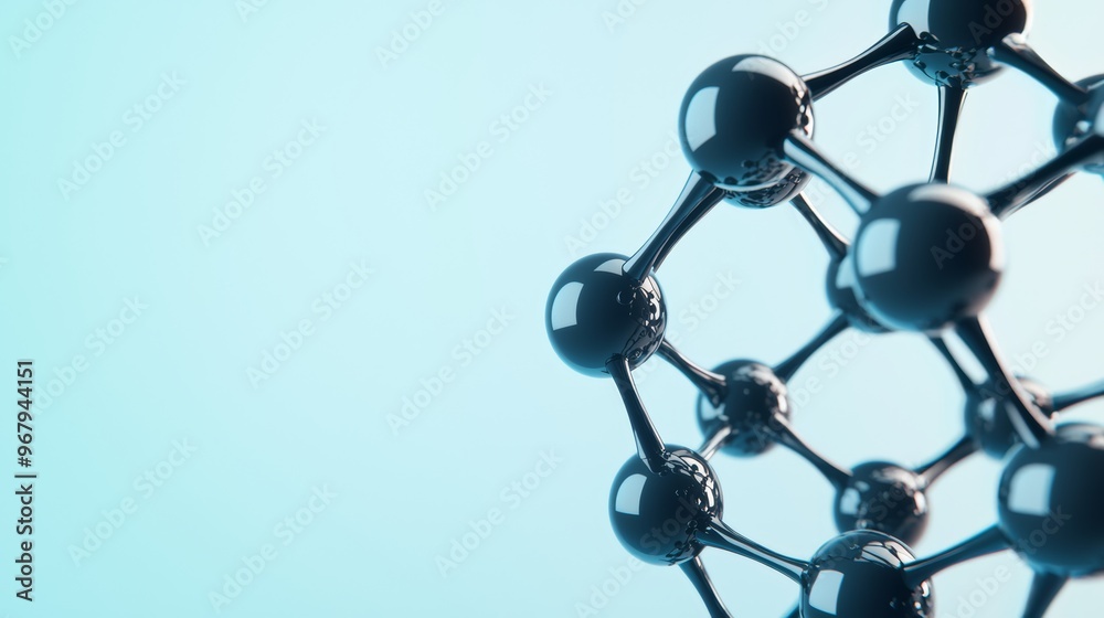 Obraz premium Close-up of a complex molecular model, with shiny, reflective surfaces and soft lighting, evoking a futuristic atmosphere of nanotechnology and advanced chemistry