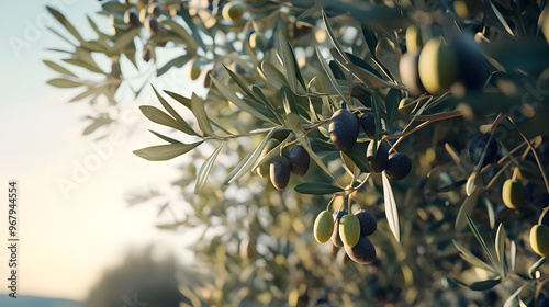 Wallpaper Mural Close-Up of an Olive Tree with Green and Black Olives Hanging Among Silver-Green Leaves Against a Mediterranean Sky Torontodigital.ca