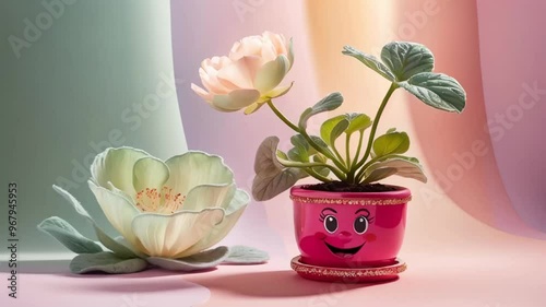 Wallpaper Mural cute happy pot with  flower Torontodigital.ca
