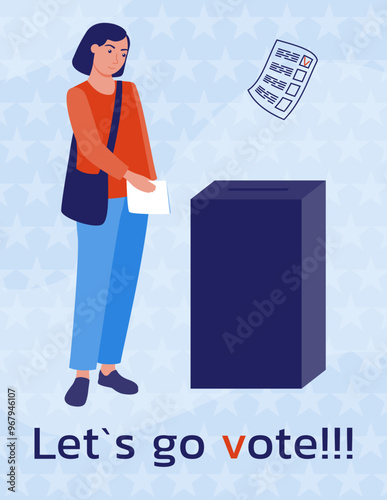 Girl throws a ballot into the voting box. A call to vote. Lets go vote