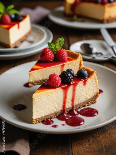 Close-up of a delicious cheesecake slice