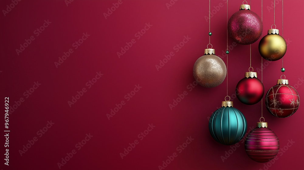 Christmas Red Background with Sparkling Ornaments Christmas Red Background with Sparkling Ornaments