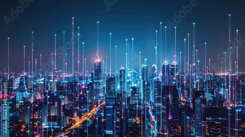 Cityscape with glowing lines