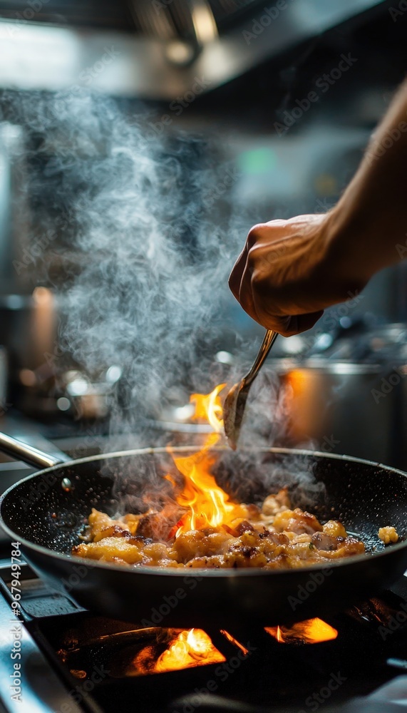 Chef Preparing Exquisite Dish in Professional Kitchen for New Year's Celebration Chef Preparing Exquisite Dish in Professional Kitchen for New Year's Celebration