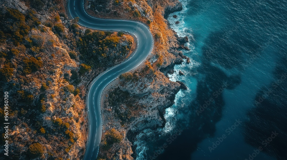 A winding road along a coastal landscape, showcasing nature's beauty and serenity. A winding road along a coastal landscape, showcasing nature's beauty and serenity.